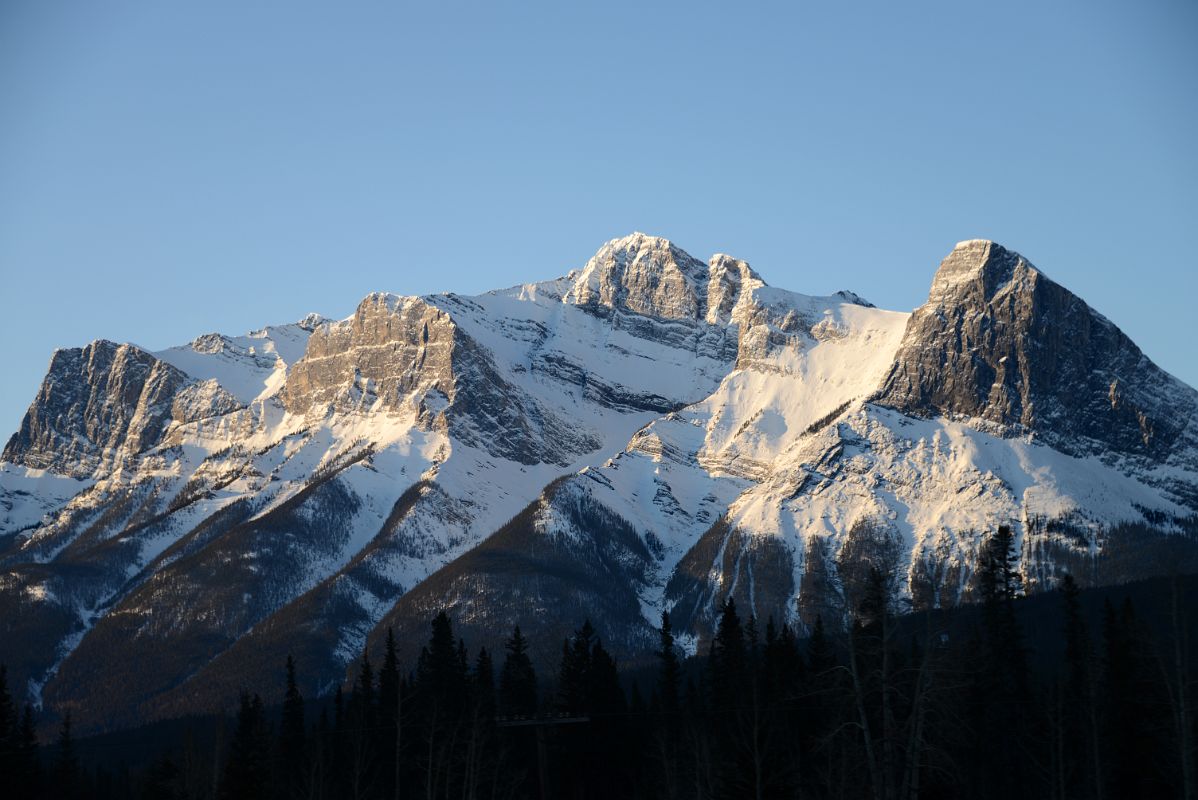 16C Mount Lawrence Grassi, Miner-s Peak, Ha Ling Peak From Trans Canada Highway At Canmore In Winter Just After Sunrise